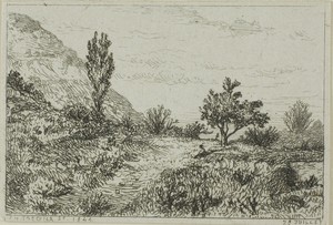 Landscape by Charles Emile Jacque, created 1844, in Etching on ivory wove paper. Download this artwork as a high-resolution wallpaper for desktop, tablet, or mo — Illustration Wallpaper