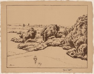 Landscape by Hans Thoma, created 1900, in lithograph. Download this artwork as a high-resolution wallpaper for desktop, tablet, or mobile.