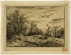 Landscape in Winter by Charles Emile Jacque, created 1846, in Etching on buff chine. Download this artwork as a high-resolution wallpaper for desktop, tablet, o — Illustration Wallpaper