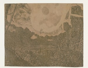 Landscape with a Waterfall, Second Version by Hercules Segers, created c. 1625 - c. 1627, in paper; varnish; etching; intaglio printmaking technique; drypoint. — Hercules Segers Wallpaper