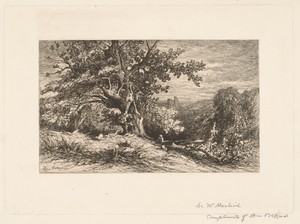 Landscape with Fallen Tree by Charles Volkmar, created 1875, in etching in black on wove paper. Download this artwork as a high-resolution wallpaper for desktop — Charles Volkmar Wallpaper