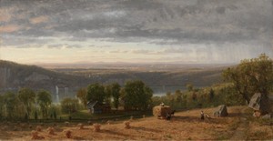 Landscape with Haywain by Worthington Whittredge, created 1861, in oil on canvas. Download this artwork as a high-resolution wallpaper for desktop, tablet, or m — Worthington Whittredge Wallpaper