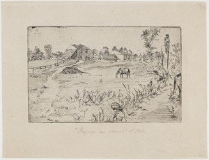 Landscape with Horses by James McNeill Whistler, created 1859, in Etching and drypoint; ink on paper. Download this artwork as a high-resolution wallpaper for d — Travel Background