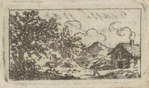 Landscape with House by Charles B. J. Févret de Saint-Mémin, created 1794-1796, in etching on laid paper mounted to brown wove paper. Download this artwork as a — Painting Picture