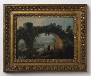 Landscape with Rustic Figures by Jean-Baptiste Pillement, created 1794, in Oil on wood panel. Download this artwork as a high-resolution wallpaper for desktop, — Art Picture