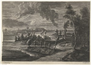 Landschap by Schelte Adamsz. Bolswert, created 1596 - 1659, in paper; engraving. Download this artwork as a high-resolution wallpaper for desktop, tablet, or mo — Nature Wallpaper