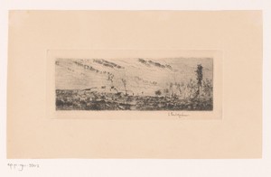 Landschap by Jan Van de Kerkhove, created c. 1877, in paper; etching; intaglio printmaking technique. Download this artwork as a high-resolution wallpaper for d — Jan Van de Kerkhove Wallpaper
