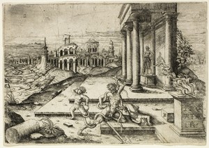 Laocoön by Jean de Gourmont, created 1520/30, in Engraving on ivory laid paper. Download this artwork as a high-resolution wallpaper for desktop, tablet, or mob — Illustration Wallpaper
