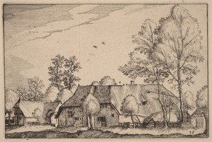 Large Farm by Claes Jansz. Visscher (II), created published 1612, in etching. Download this artwork as a high-resolution wallpaper for desktop, tablet, or mobil — Art Picture