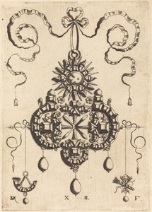 Large Pendant by Daniel Mignot, in engraving. Download this artwork as a high-resolution wallpaper for desktop, tablet, or mobile. — Daniel Mignot Wallpaper