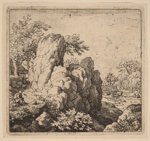 Large Rock by Allaert van Everdingen, created probably c. 1645/1656, in etching with engraving. Download this artwork as a high-resolution wallpaper for desktop — Art Wallpaper