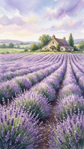 Ladang lavender cat air untuk foto profil WhatsApp yang romantis dan impian.