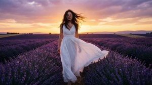 Passeggiata da sogno attraverso i campi di lavanda al tramonto con Genevieve Kang