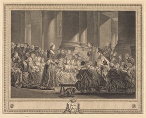 Le catechisme by Pierre Etienne Moitte, created 1777, in engraving and etching. Download this artwork as a high-resolution wallpaper for desktop, tablet, or mob — Pierre Etienne Moitte Wallpaper