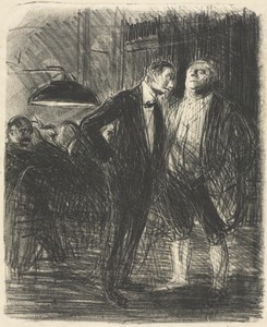 Le Decavé by Jean-Louis Forain, created c. late 1800s, in lithograph. Download this artwork as a high-resolution wallpaper for desktop, tablet, or mobile. — Jean-Louis Forain Wallpaper