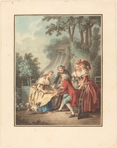 Le Déjeuné by Louis-Marin Bonnet, in color stipple etching. Download this artwork as a high-resolution wallpaper for desktop, tablet, or mobile. — Painting Picture