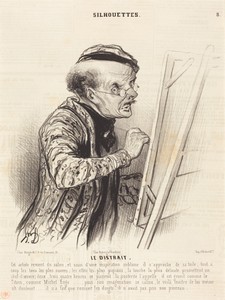 Le Distrait by Honoré Daumier, created 1841, in lithograph on newsprint. Download this artwork as a high-resolution wallpaper for desktop, tablet, or mobile. — Honoré Daumier Wallpaper