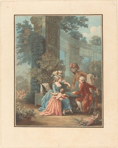 Le Goûter by Louis-Marin Bonnet, in color stipple. Download this artwork as a high-resolution wallpaper for desktop, tablet, or mobile. — Art Wallpaper