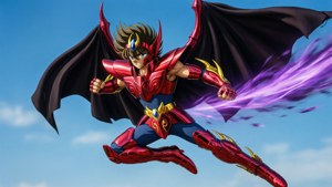 Deathmask springer med udbredte vinger og energispor