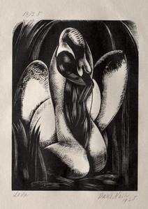 Leda by Paul Nash, created 1925, in wood engraving. Download this artwork as a high-resolution wallpaper for desktop, tablet, or mobile. — Paul Nash Wallpaper