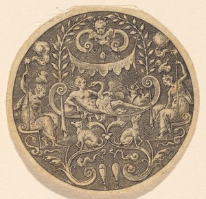 Leda by Etienne Delaune, in engraving. Download this artwork as a high-resolution wallpaper for desktop, tablet, or mobile. — Etienne Delaune Wallpaper