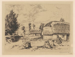 Les Deux Bourrines by Auguste Lepère, in etching. Download this artwork as a high-resolution wallpaper for desktop, tablet, or mobile. — Art Picture