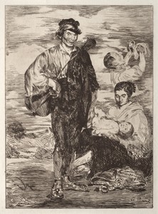 Les Gitanos by Edouard Manet, created 1862, in etching. Download this artwork as a high-resolution wallpaper for desktop, tablet, or mobile. — Art Wallpaper