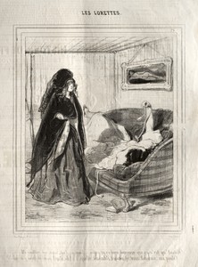 Les Lorettes by Paul Gavarni, created 1842, in lithograph. Download this artwork as a high-resolution wallpaper for desktop, tablet, or mobile. — Paul Gavarni Wallpaper