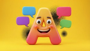 Personnage de lettre Comic Sans ludique avec bulles de dialogue