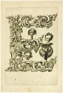 Letter E by Peter Aubry, created 1630, in Engraving on paper. Download this artwork as a high-resolution wallpaper for desktop, tablet, or mobile. — Peter Aubry Wallpaper