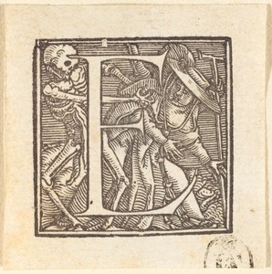 Letter E by Hans Lützelburger, created c. 1523, in woodcut. Download this artwork as a high-resolution wallpaper for desktop, tablet, or mobile. — Hans Lützelburger Wallpaper