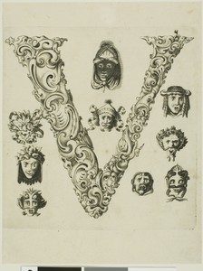 Letter V by Peter Aubry, created 1630, in Engraving on paper. Download this artwork as a high-resolution wallpaper for desktop, tablet, or mobile. — Peter Aubry Wallpaper
