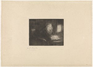 Lezende oude man by Jozef Israëls, created 1835 - 1911, in paper; drypoint. Download this artwork as a high-resolution wallpaper for desktop, tablet, or mobile. — Jozef Israëls Wallpaper