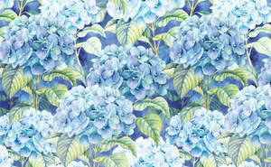 Blue hydrangea flowers and green leaves in a watercolor floral pattern. — Watercolor Floral Background