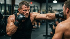 Frank Shamrock delivers a swift right hook in a gritty gym setting, capturing the essence of his fighting style. — Frank Shamrock Picture