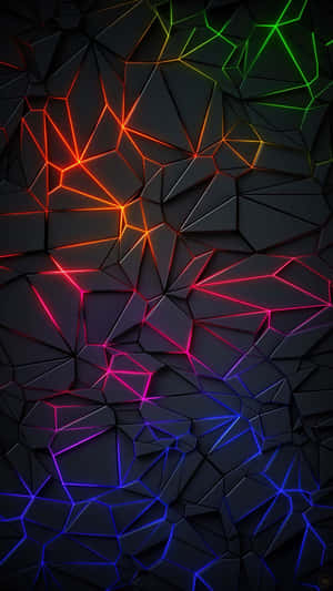 Abstract dark geometric pattern with glowing neon lines in multiple colors. — Black And White Aesthetic Grid Background