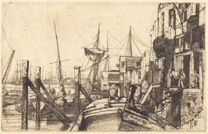 Limehouse by James McNeill Whistler, created 1859, in etching and drypoint on Japanese paper. Download this artwork as a high-resolution wallpaper for desktop, — James McNeill Whistler Wallpaper