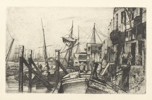 Limehouse by James McNeill Whistler, created 1859, in Etching; ink on paper. Download this artwork as a high-resolution wallpaper for desktop, tablet, or mobile — Travel Background