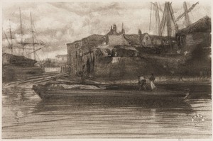 Limehouse by James McNeill Whistler, created 1878, in Ink on paper. Download this artwork as a high-resolution wallpaper for desktop, tablet, or mobile. — Art Wallpaper