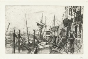 Limehouse by James McNeill Whistler, created 1859, in paper; etching. Download this artwork as a high-resolution wallpaper for desktop, tablet, or mobile. — Art Picture