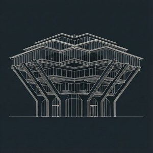 Arte de línea minimalista de la Biblioteca Geisel de UCSD, abstracta y moderna