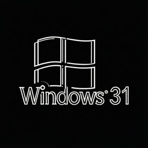 Art linéaire minimaliste en noir et blanc d'éléments d'interface Windows 3.1 dans un style vectoriel
