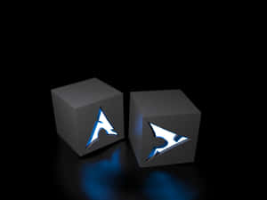 Two glowing blue arrow cubes on a black surface — Operating System Picture
