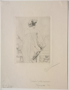 Lisbeth, Seen from Behind by Carl Larsson, created 1911, in etching. Download this artwork as a high-resolution wallpaper for desktop, tablet, or mobile. — Carl Larsson Wallpaper