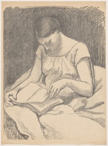 Liseuse (The Reader) by Georges Daniel de Monfreid, created 1895, in lithograph in gray on heavy japan paper. Download this artwork as a high-resolution wallpap — Georges Daniel de Monfreid Wallpaper