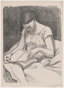 Liseuse (The Reader) by Georges Daniel de Monfreid, created 1895, in lithograph in black on china paper. Download this artwork as a high-resolution wallpaper fo