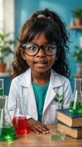 Et inspirerende billede af en sød sort pige som en ung videnskabsmand. — Cute Black Girl Wallpapers