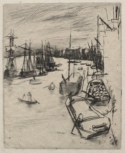 Little Wapping by James McNeill Whistler, created 1861, in etching. Download this artwork as a high-resolution wallpaper for desktop, tablet, or mobile. — Art Picture