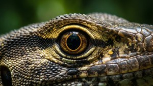 Close-up van het oog van een hagedis met gedetailleerde schubben en gouden iris. — Macro Achtergronden