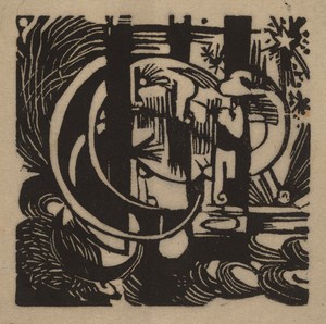 Lizards by Franz Marc, created 1912, in woodcut in black on grey-green Japanese paper. Download this artwork as a high-resolution wallpaper for desktop, tablet,